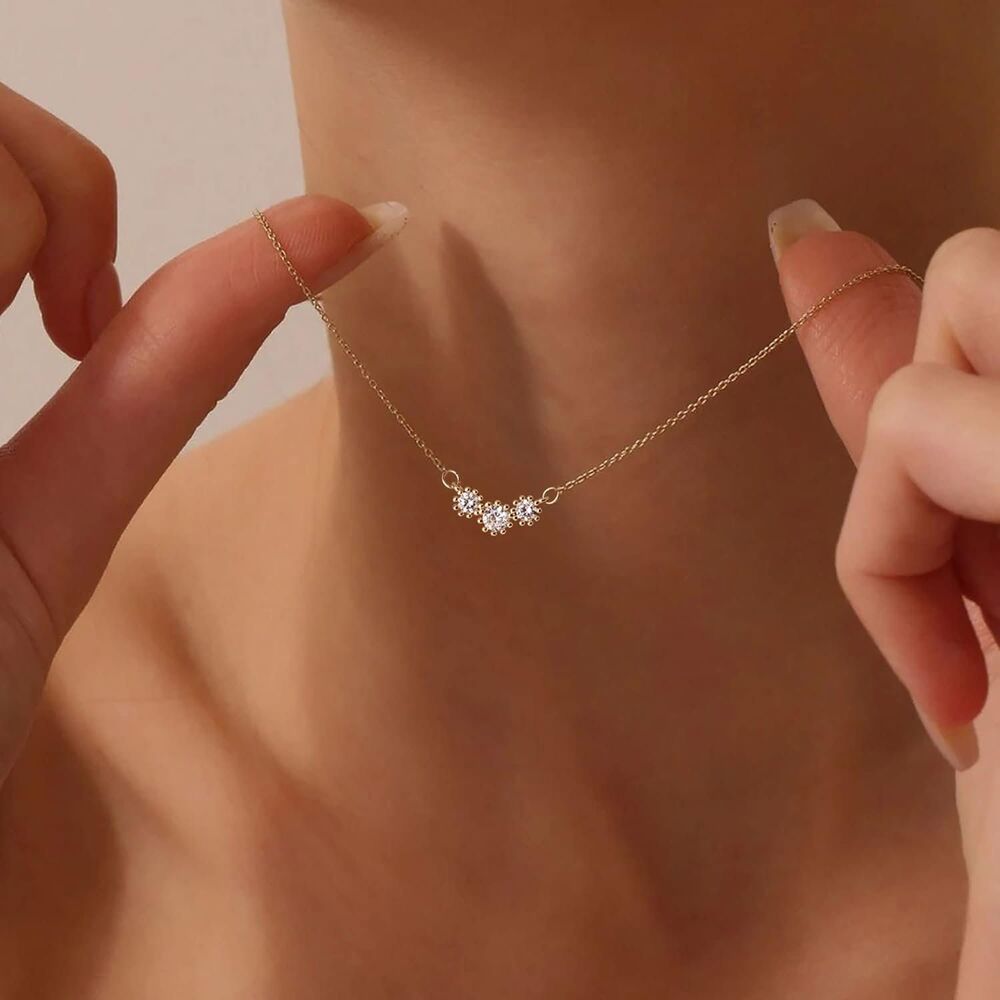 3 Simulated Diamond Solitaire Necklace, Trio CZ Diamond Pendant, Layering Chain